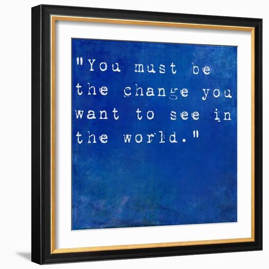 Inspirational Quote By Mahatma Ghandi On Earthy Blue Background-nagib-Framed Art Print