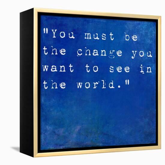 Inspirational Quote By Mahatma Ghandi On Earthy Blue Background-nagib-Framed Stretched Canvas