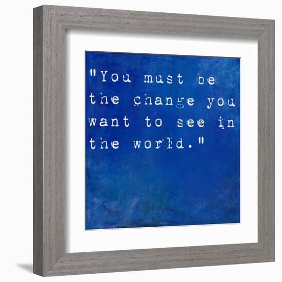 Inspirational Quote By Mahatma Ghandi On Earthy Blue Background-nagib-Framed Art Print