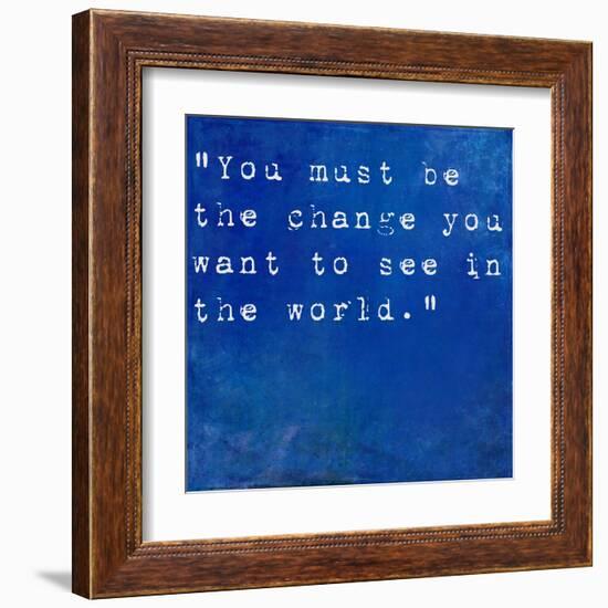 Inspirational Quote By Mahatma Ghandi On Earthy Blue Background-nagib-Framed Art Print