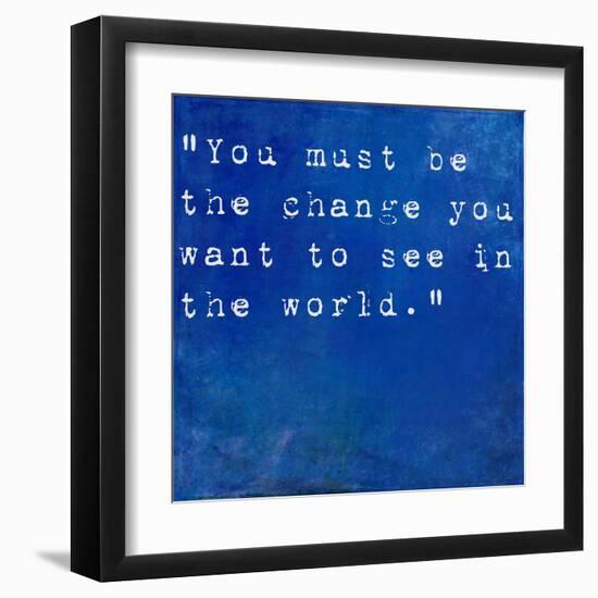 Inspirational Quote By Mahatma Ghandi On Earthy Blue Background-nagib-Framed Art Print