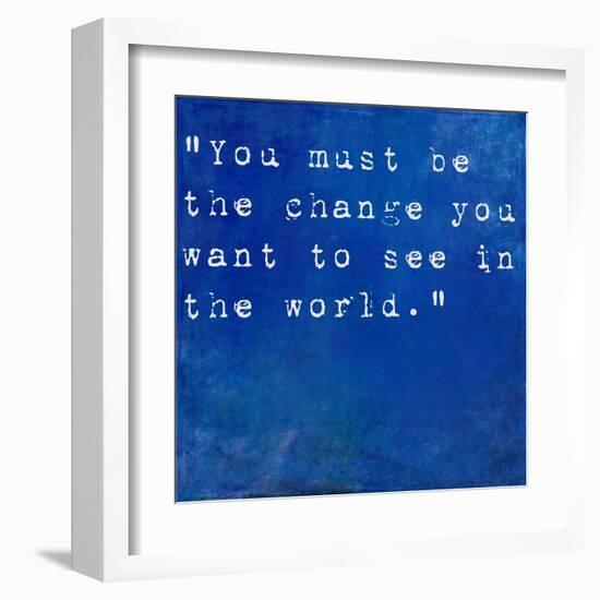 Inspirational Quote By Mahatma Ghandi On Earthy Blue Background-nagib-Framed Art Print