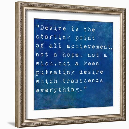 Inspirational Quote By Napoleon Hill On Earthy Blue Background-nagib-Framed Art Print