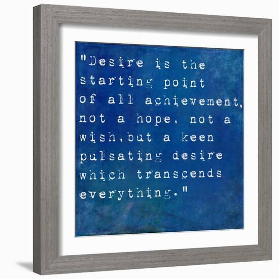 Inspirational Quote By Napoleon Hill On Earthy Blue Background-nagib-Framed Art Print