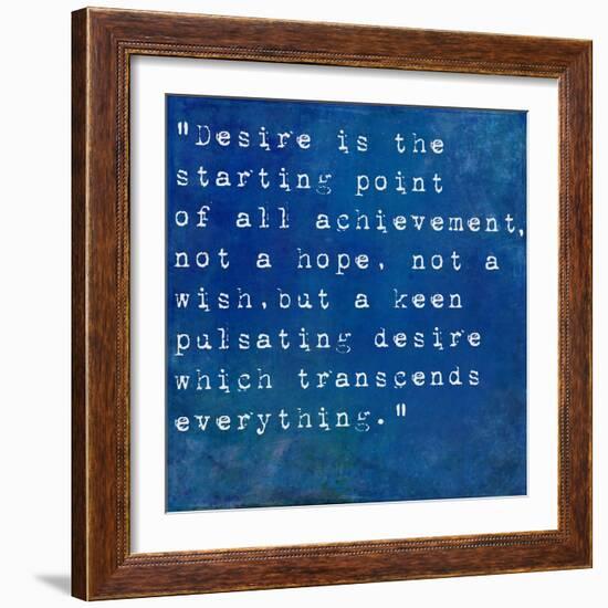 Inspirational Quote By Napoleon Hill On Earthy Blue Background-nagib-Framed Art Print