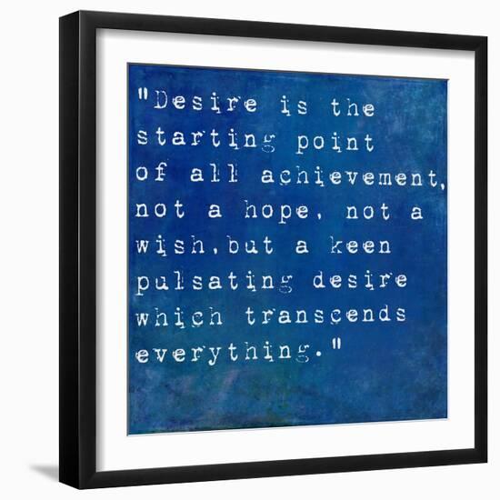 Inspirational Quote By Napoleon Hill On Earthy Blue Background-nagib-Framed Art Print