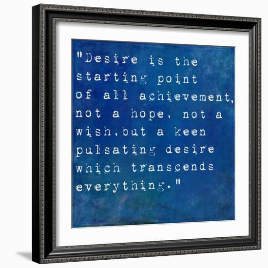 Inspirational Quote By Napoleon Hill On Earthy Blue Background-nagib-Framed Art Print