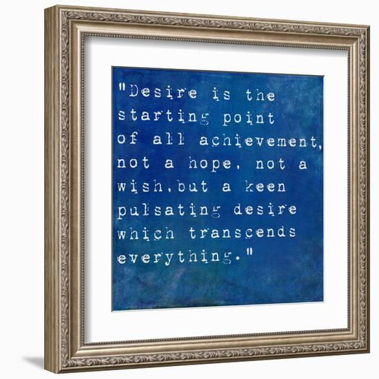 Inspirational Quote By Napoleon Hill On Earthy Blue Background-nagib-Framed Art Print