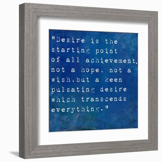 Inspirational Quote By Napoleon Hill On Earthy Blue Background-nagib-Framed Art Print