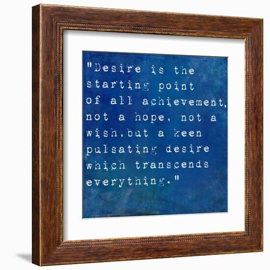 Inspirational Quote By Napoleon Hill On Earthy Blue Background-nagib-Framed Art Print