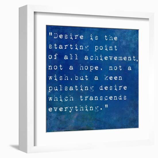 Inspirational Quote By Napoleon Hill On Earthy Blue Background-nagib-Framed Art Print