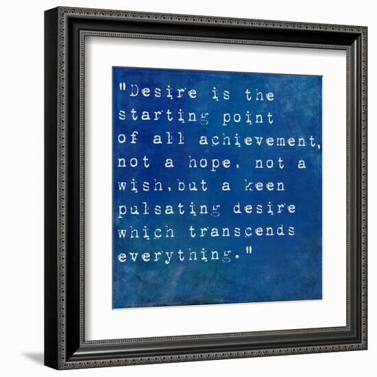 Inspirational Quote By Napoleon Hill On Earthy Blue Background-nagib-Framed Art Print