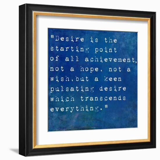 Inspirational Quote By Napoleon Hill On Earthy Blue Background-nagib-Framed Art Print