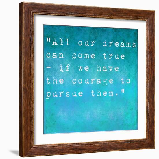 Inspirational Quote By Walt Disney On Earthy Background-nagib-Framed Premium Giclee Print