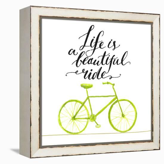 Inspirational Quote - Life is a Beautiful Ride. Handwritten Modern Calligraphy Poster with Green Ha-kotoko-Framed Stretched Canvas