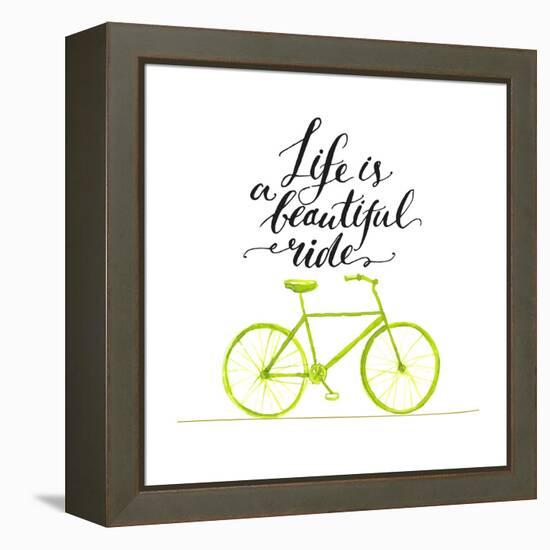 Inspirational Quote - Life is a Beautiful Ride. Handwritten Modern Calligraphy Poster with Green Ha-kotoko-Framed Stretched Canvas