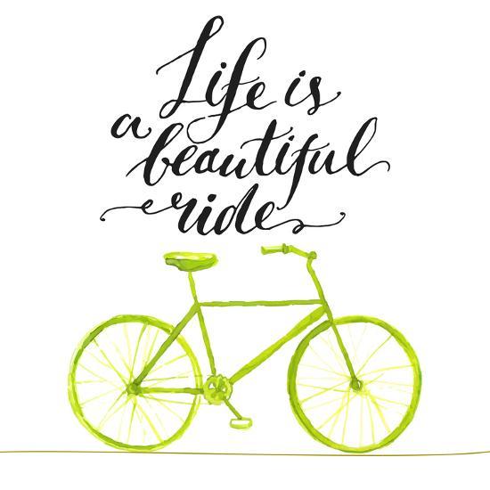 Inspirational Quote Life Is A Beautiful Ride Handwritten Modern Calligraphy Poster With Green Ha Art Print Kotoko Art Com