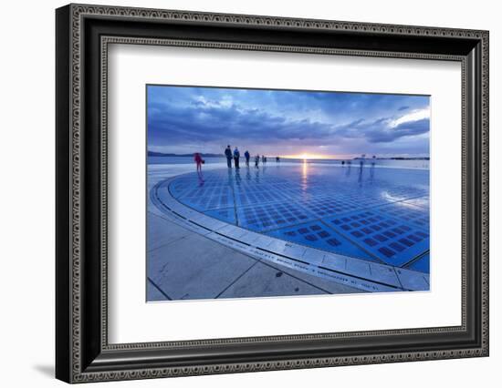 Installation Greetings to the Sun by Nikola Basic at Sunset, Zadar, Dalmatia, Croatia, Europe-Markus Lange-Framed Photographic Print