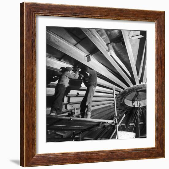 Installation of the Roof for a Liquid Methane Tank-Heinz Zinram-Framed Photographic Print