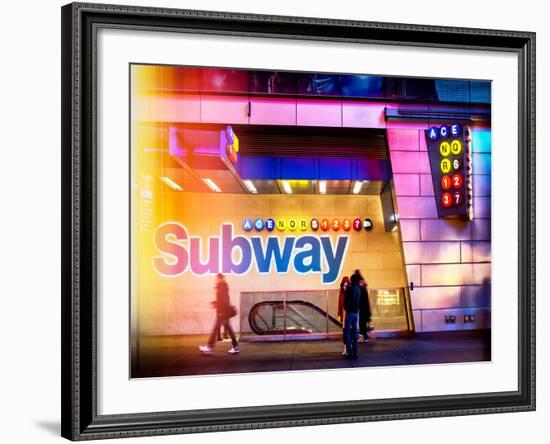 Instants of NY Series - Entrance of a Subway Station in Times Square - Urban Street Scene by Night-Philippe Hugonnard-Framed Photographic Print