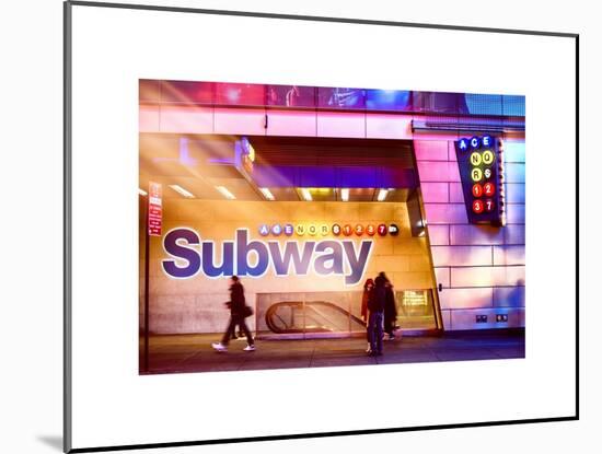 Instants of NY Series - Entrance of a Subway Station in Times Square - Urban Street Scene by Night-Philippe Hugonnard-Mounted Art Print
