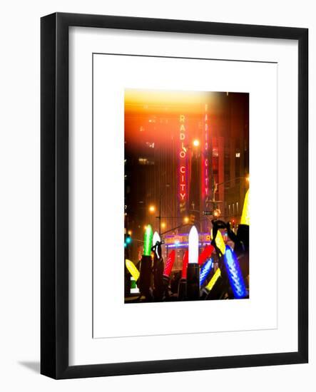 Instants of NY Series - Giant Christmas wreath in front of Radio City Music Hall on a Winter Night-Philippe Hugonnard-Framed Art Print