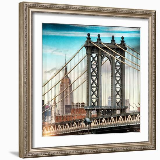 Instants of NY Series - Manhattan Bridge with the Empire State Building from Brooklyn Bridge-Philippe Hugonnard-Framed Photographic Print