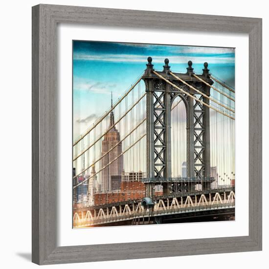 Instants of NY Series - Manhattan Bridge with the Empire State Building from Brooklyn Bridge-Philippe Hugonnard-Framed Photographic Print