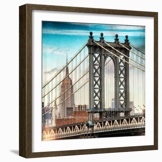 Instants of NY Series - Manhattan Bridge with the Empire State Building from Brooklyn Bridge-Philippe Hugonnard-Framed Photographic Print