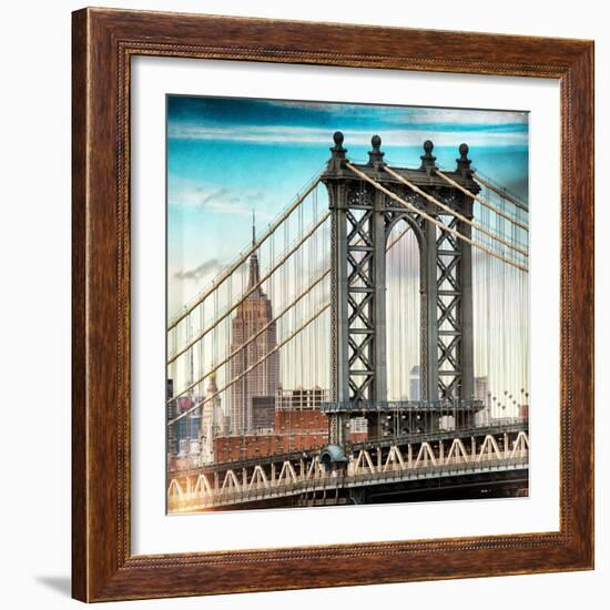 Instants of NY Series - Manhattan Bridge with the Empire State Building from Brooklyn Bridge-Philippe Hugonnard-Framed Photographic Print