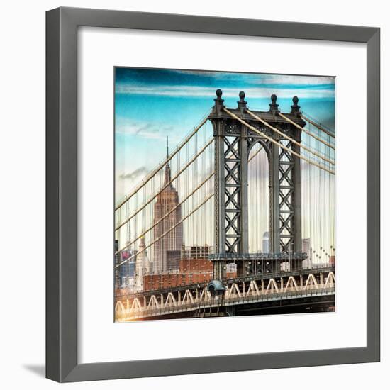 Instants of NY Series - Manhattan Bridge with the Empire State Building from Brooklyn Bridge-Philippe Hugonnard-Framed Photographic Print