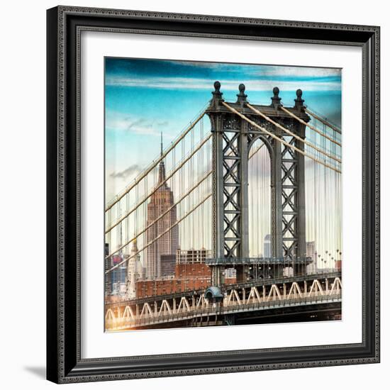 Instants of NY Series - Manhattan Bridge with the Empire State Building from Brooklyn Bridge-Philippe Hugonnard-Framed Photographic Print