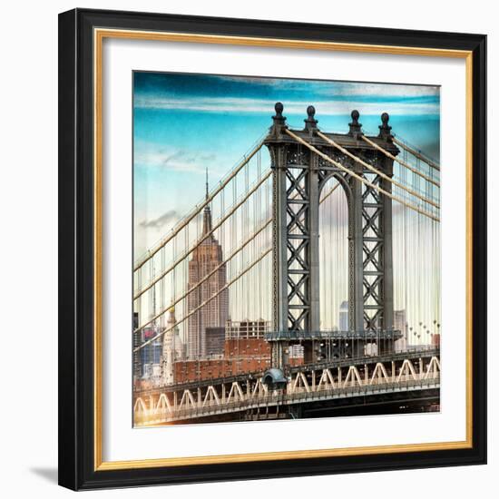 Instants of NY Series - Manhattan Bridge with the Empire State Building from Brooklyn Bridge-Philippe Hugonnard-Framed Photographic Print