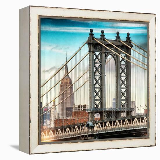 Instants of NY Series - Manhattan Bridge with the Empire State Building from Brooklyn Bridge-Philippe Hugonnard-Framed Premier Image Canvas