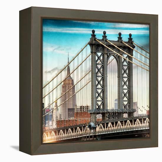 Instants of NY Series - Manhattan Bridge with the Empire State Building from Brooklyn Bridge-Philippe Hugonnard-Framed Premier Image Canvas