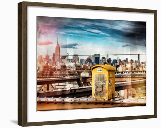 Instants of NY Series - Police Emergency Call Box on Walkway of Brooklyn Bridge-Philippe Hugonnard-Framed Photographic Print