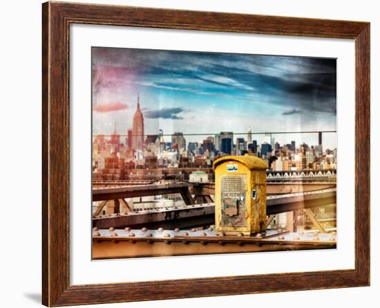 Instants of NY Series - Police Emergency Call Box on Walkway of Brooklyn Bridge-Philippe Hugonnard-Framed Photographic Print