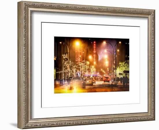 Instants of NY Series - Street Scenes and Urban Night Landscape in Winter under the Snow-Philippe Hugonnard-Framed Art Print