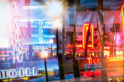 Instants Of Series Art Deco Architecture Of Ocean Drive By Night Miami Beach Florida Photographic Print Philippe Hugonnard Art Com