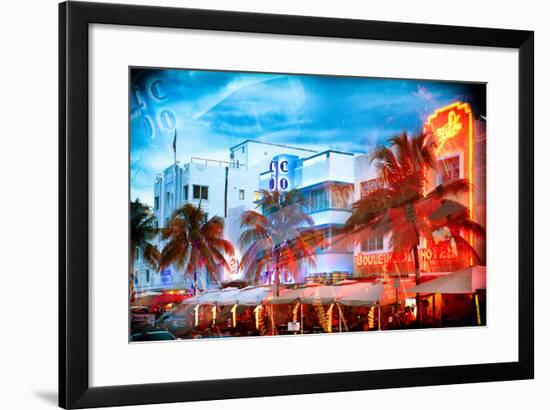 Instants of Series - Colorful Ocean Drive - South Beach - Miami Beach Art Deco Distric - Florida-Philippe Hugonnard-Framed Photographic Print