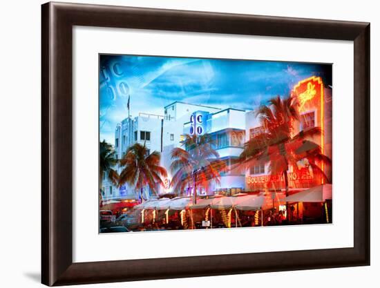 Instants of Series - Colorful Ocean Drive - South Beach - Miami Beach Art Deco Distric - Florida-Philippe Hugonnard-Framed Photographic Print