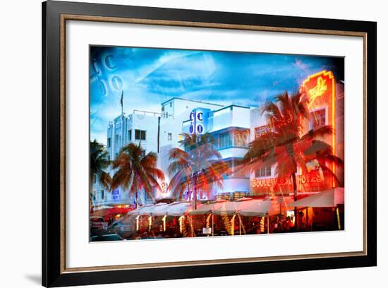 Instants of Series - Colorful Ocean Drive - South Beach - Miami Beach Art Deco Distric - Florida-Philippe Hugonnard-Framed Photographic Print