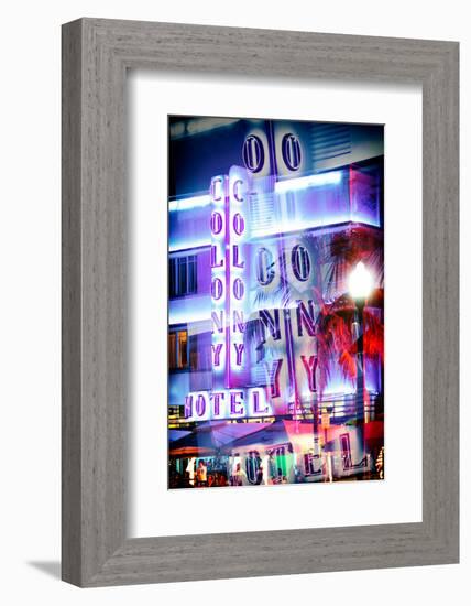 Instants of Series - Ocean Drive with the Colony Hotel by Night - Miami Beach-Philippe Hugonnard-Framed Photographic Print