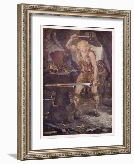 Instructed by Mime Siegfried Forges the Magic Sword Notung-Norman Price-Framed Art Print