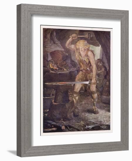 Instructed by Mime Siegfried Forges the Magic Sword Notung-Norman Price-Framed Art Print