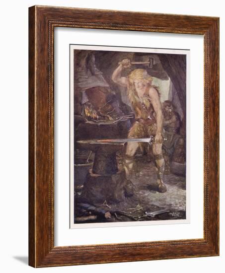 Instructed by Mime Siegfried Forges the Magic Sword Notung-Norman Price-Framed Art Print