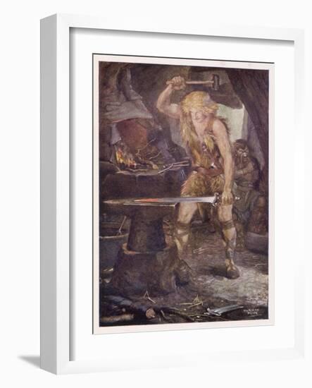 Instructed by Mime Siegfried Forges the Magic Sword Notung-Norman Price-Framed Art Print