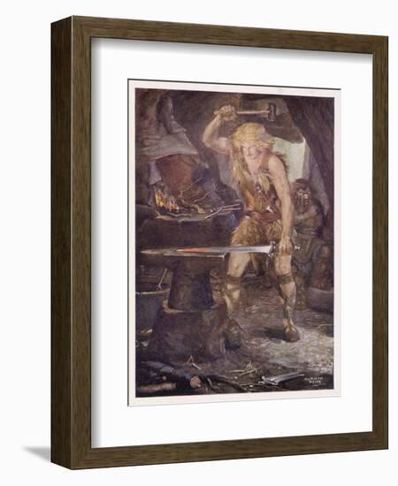 Instructed by Mime Siegfried Forges the Magic Sword Notung-Norman Price-Framed Art Print