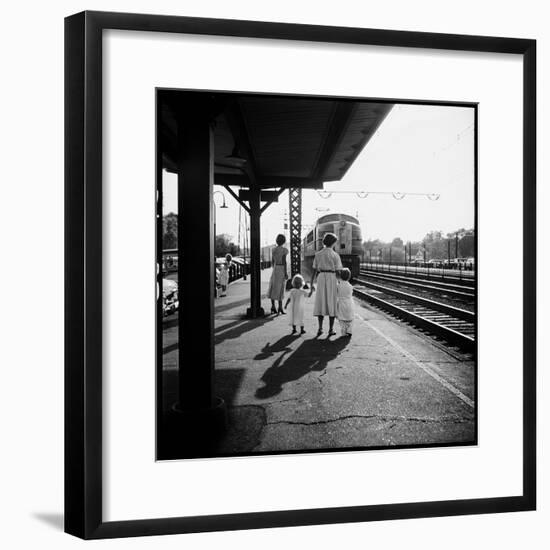 Insurance Broker Charles Hoffman's Wife Bringing Children to Train Station to Wait for His Arrival-Nina Leen-Framed Photographic Print