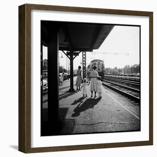 Insurance Broker Charles Hoffman's Wife Bringing Children to Train Station to Wait for His Arrival-Nina Leen-Framed Photographic Print